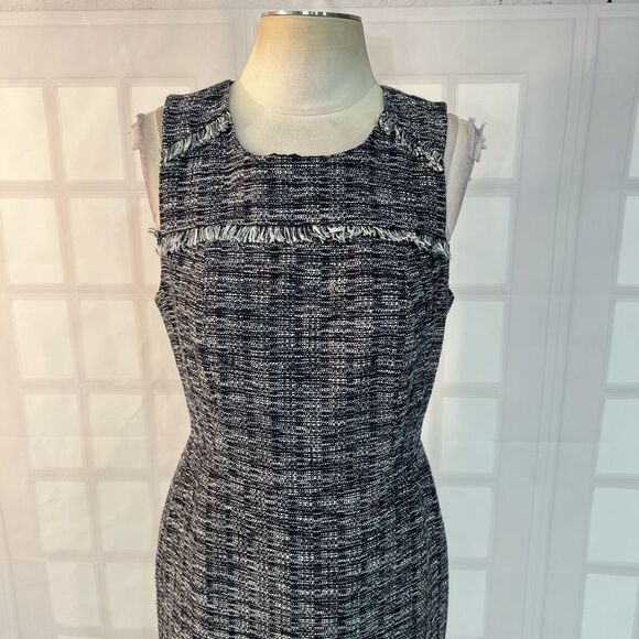 J crew sleeveless tweed sheath dress with fringe accents size 6 - Picture 2 of 10